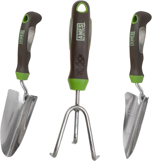 AMES 24450009 3-pc. Ergo Gel Grip Garden Tool Set with Hand Trowel, Transplanter & Cultivator