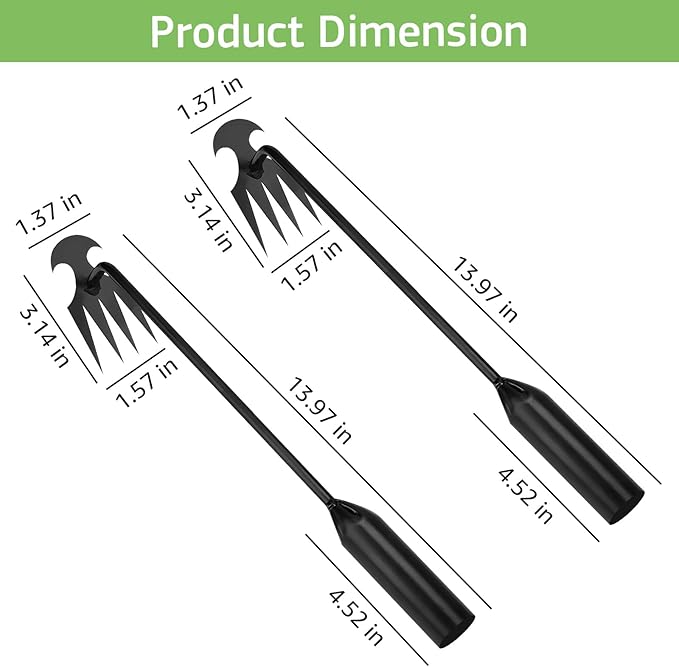 2 Pcs Weed Puller Tool – 15.7” Portable Garden Weeder, 4 Teeth Manganese Steel Forged Hand Tool for Uprooting Weeds, Ideal for Gardening & Backyard Vegetable Planting