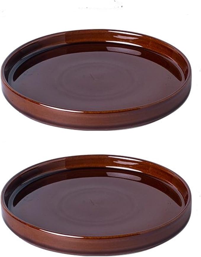 Ceramic Plant Saucer 7 Inch, 2 Pack Round Plant Trays for Indoors/Outdoors, Flower Pot Saucers for Holding Water Drips and Soil, Ceramic Drainage Tray for Plant Pot (Brown)