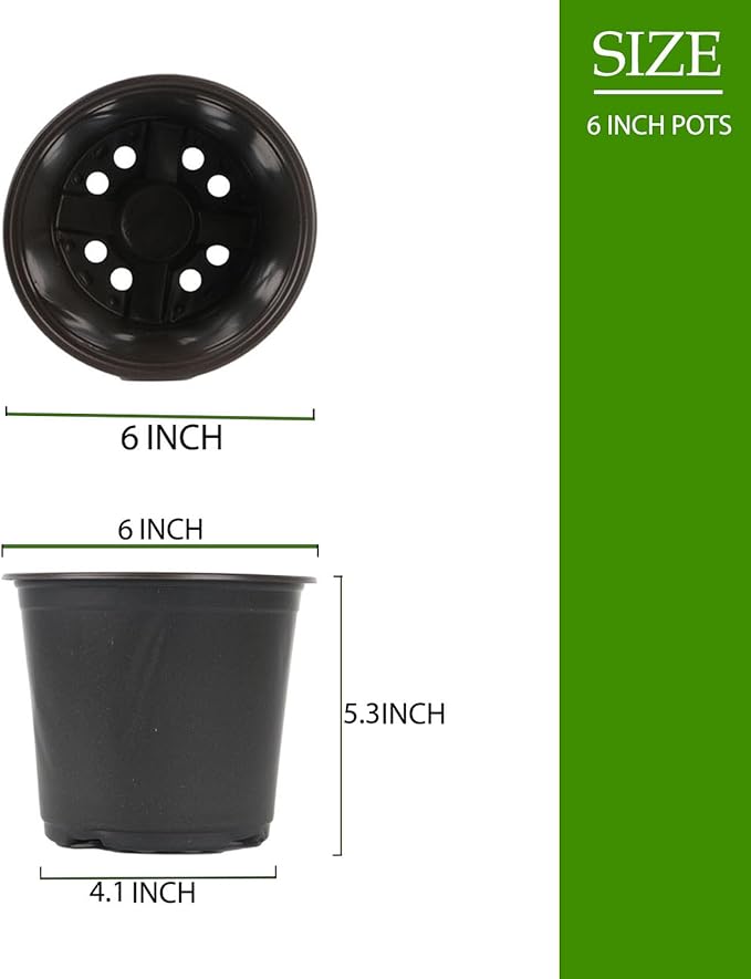 100 Packs Nursery Pots, 4 5 6 Inches Plastic Nursey Pots for Plants with Drainage Holes, Seed Starting Garden Pots of Flower Plant Container for Succulents, Transplanting (100, 6 Inch)