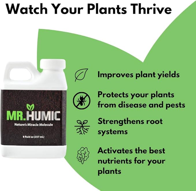 Organic Humic Acid Plant Amendment, Natural Humic Soil and Hydroponic Nutrient Enhancer - Lawn and Garden Growth, Plant Health (8 oz)