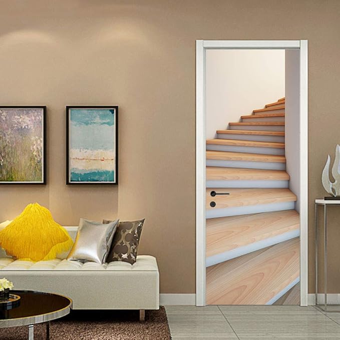 3D Door Stickers Murals - Stairs - Peel and Stick - Waterproof & Washable - Matt Finish - Geometric Pattern - Adults - 37.4" x 78.7"