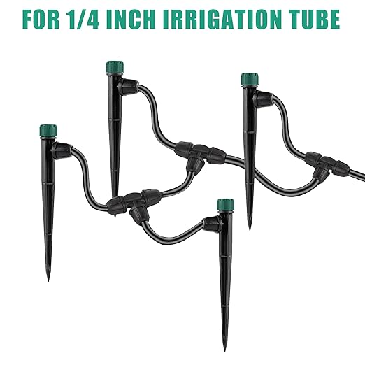 Drip Irrigation Emitters for 1/4" Drip Tubing,Adjustable 360 Degree Automatic Irrigation Drippers on 5.5" Arrow Stake,with1/4 Locked Tee for Watering System(30Pcs Drippers and 30Pcs Tee)