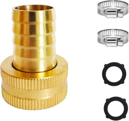 1/2" Barb x 3/4" Female GHT Thread Swivel Brass Garden Water Hose Pipe Connector Copper Fitting with Stainless Clamp House/Boat/Lawn/Power Wash/Irrigation