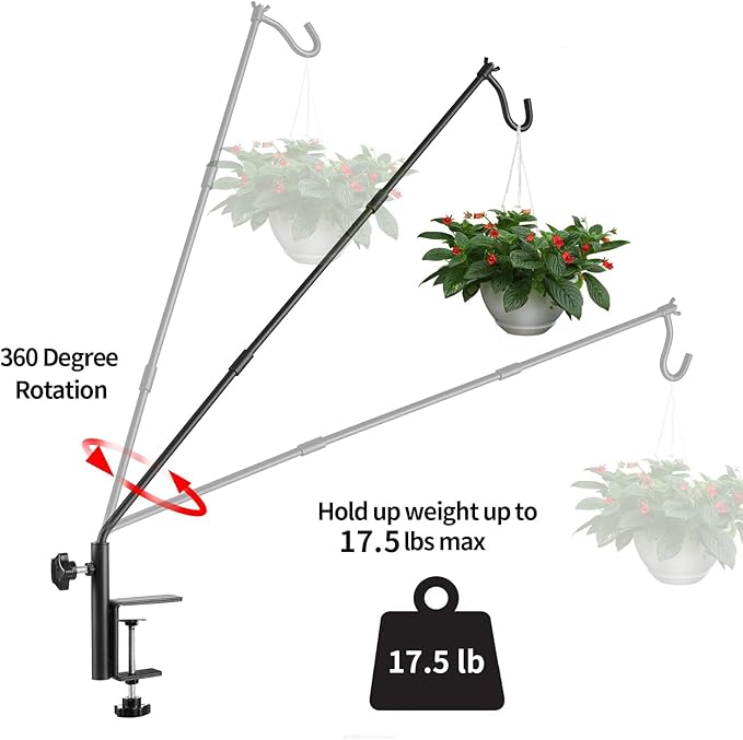 4 Pack Heavy Duty Fence Deck Hook 31 Inch for Bird Feeder-Extended-Adjustable-360 Degree Rotary-Solid Rod Plant Bracket Hanging Hooks for Planters, Suet Baskets, Lanterns, Wind Chime,Unassembled