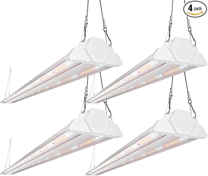FREELICHT 4 Pack 4ft LED Grow Light, 60W (350W Equivalent), Sunlike Full Spectrum Integrated Plant Light for Hydroponic Indoor Plant Seedling Veg and Flower, Plug in with On/Off Switch