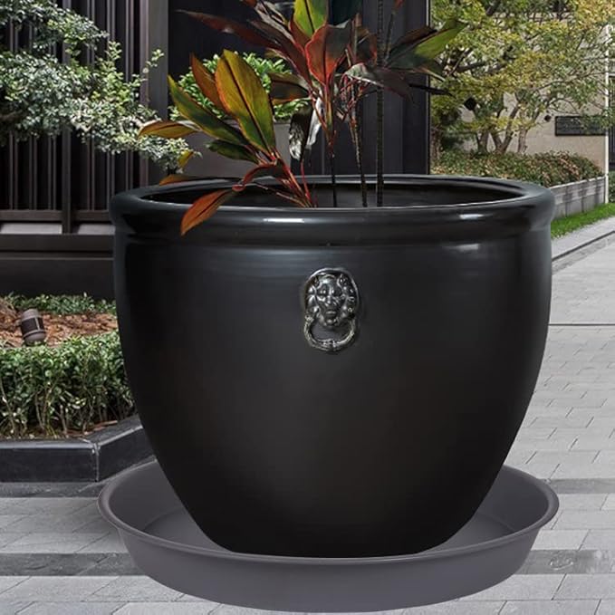 3 Pack of 20 22 inch Plant Saucer (19.2 Inch Base), 3.6" Depth Tray, Large Deep Garden Plastic Flower Planter Plant Trays for Indoors Outdoor Bath Bath (22", Gray)