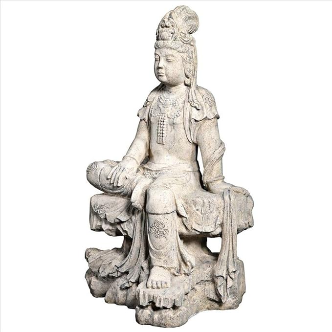 Design Toscano Resting Guan-Yin Patroness of Compassion Asian Decor Outdoor Garden Statue, 35 inch Tall, Fiberglass Cast Stone Resin, Limestone Finish