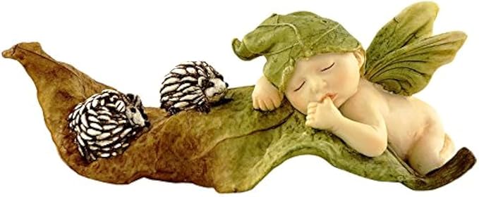 Top Collection Miniature Fairy Garden and Terrarium Statue, Sleeping Fairy Baby with Hedgehogs