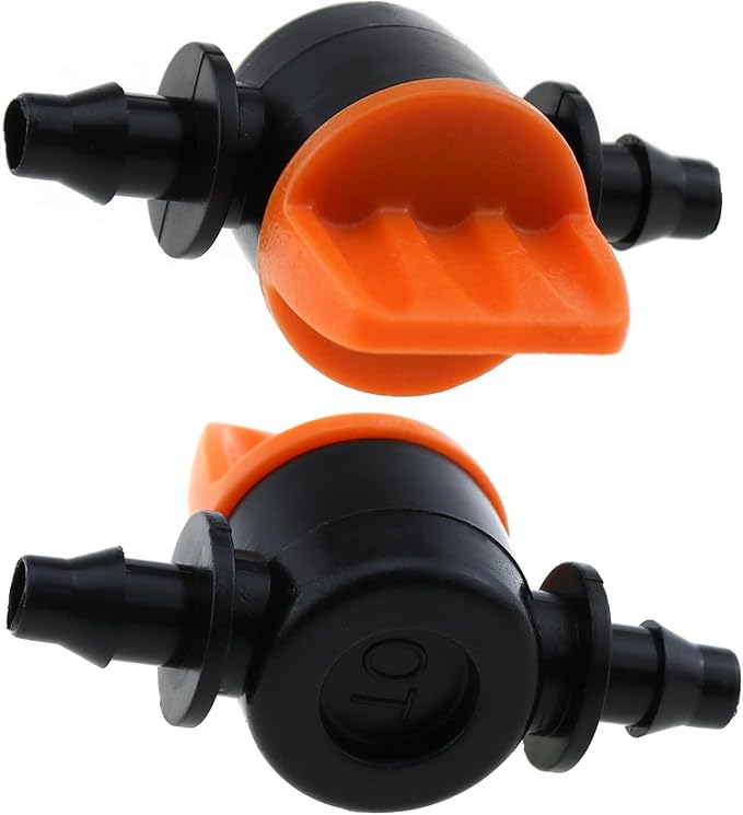 25PCS Drip Irrigation Fitting Valve 1/4 Inch Double Barb Mini Valve Straight Through Switching Valve for Drip Irrigation System and Garden Farm and Aquarium Pump
