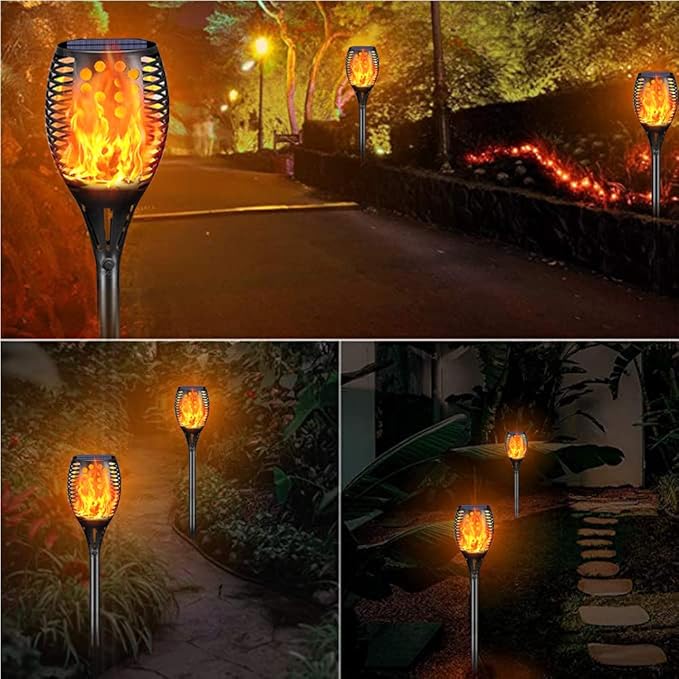 Solar Torch Light 4 Pcs Solar Lights Outdoor 96 LED Upgraded Waterproof Landscape Garden Pathway Light with Vivid Dancing Flickering Flames Auto On/Off Dusk to Dawn for Garden Pathway Yard Decoration