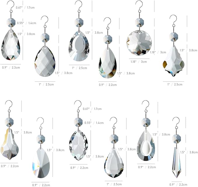 12pcs Glass Crystal Chandelier Prisms, Rainbow Hanging Crystals Suncatcher for Windows, Home Decoration