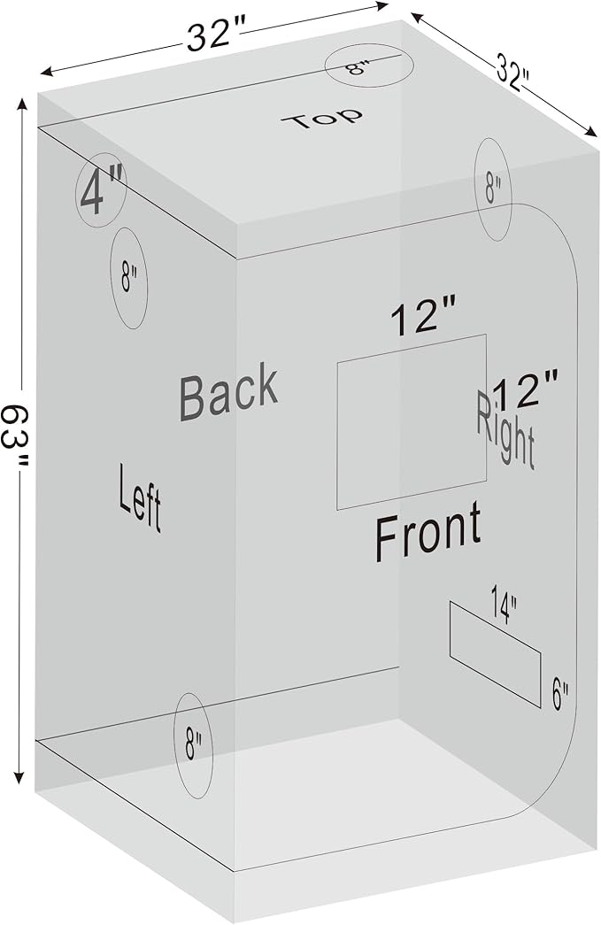 32"x32"x63" Grow Tent for Indoor Plants 600D Mylar Hydroponic High Reflective GrowTents for Plant Fruit Flower Veg Growing