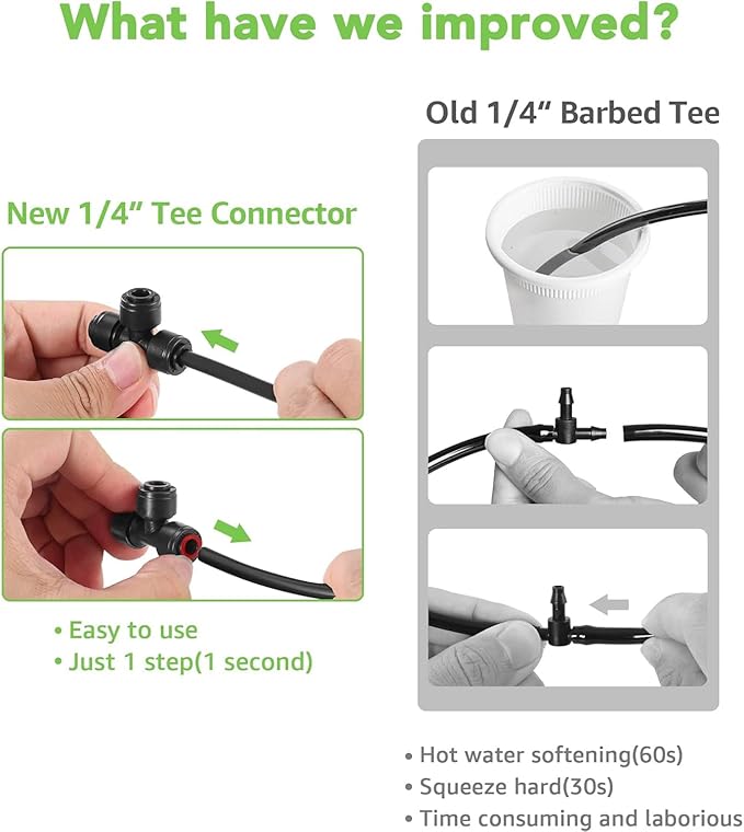 30Pcs Quick Connect 1/4 "Drip Tee,New Tee Fitting for 1/4 Inch (0.25"OD) Irrigation Pipes,Leak Free Fitting for Sprinklers or Drip Irrigation Systems(Black)
