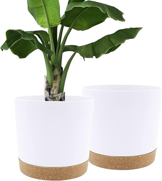 QCQHDU 12 inch Plant Pot, 2 Pack Planters for Indoor Plants with Drainage Holes & Saucer, Outdoor Flower Pots Home Garden Modern Decor