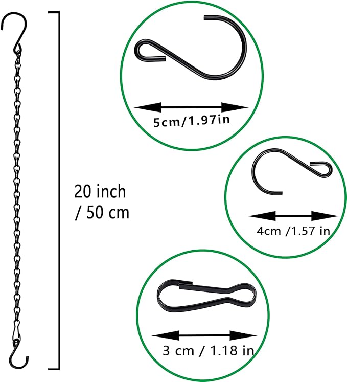 RIFNY Hanging Chains with Hooks, 15 Pieces 20 Inch Black Chain for Hanging Bird Feeders Planters Baskets Billboards Lanterns Wind Chimes Ornaments Outdoor/Indoor Use (20 inch 15pcs)