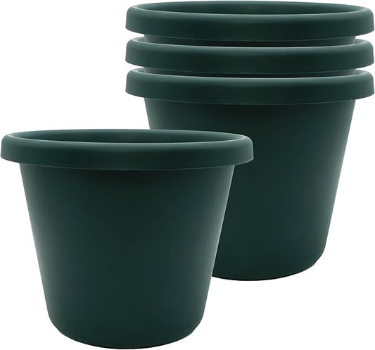 The HC Companies 7 inch Round Classic Planter - Plastic Plant Pot for Indoor Outdoor Plants Flowers Herbs, Evergreen (4 Pack)