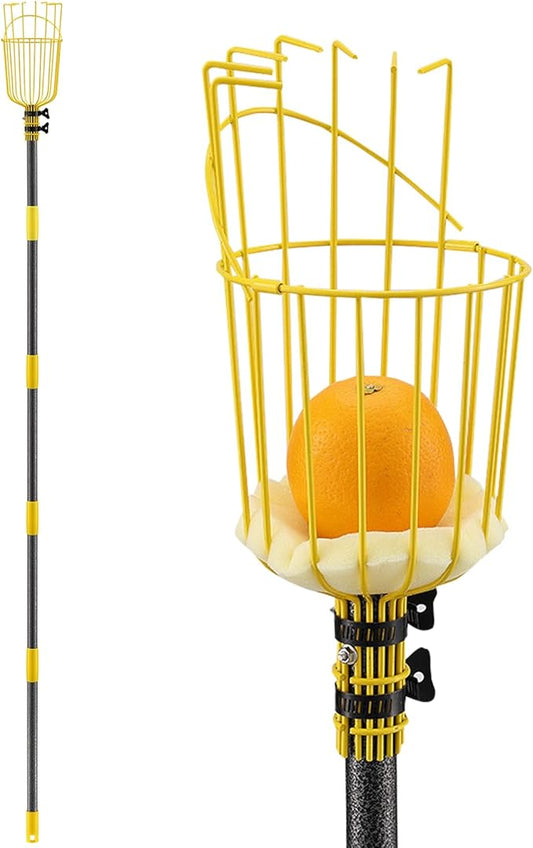 Fruit Picker Pole with Basket Telescopic Pole, 5ft Extendable Fruit Catcher Picking Pole Garden Tools for Picking Fruit from High Apple Cherry Orange Mango Fig Lemon Avocado Fruit Trees