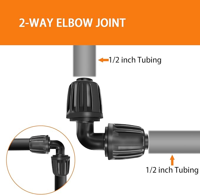 1/2 inch Drip Irrigation Fittings, 1/2'' Drip Line Locked Barbed Elbow Connectors fit Most Rain Bird, Orbit, Dig,Toro 1/2" Drip Irrigation Tubing (1/2" ID x 0.640" OD) 90 Degree - Pack of 10