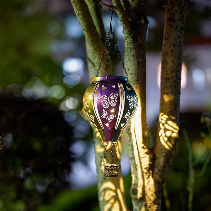 Solar Hot Air Balloon Lantern Outdoor Waterproof, Hanging Solar Lantern Outdoor Butterfly Decorations for Garden Yard Patio Lawn, Butterfly Lights Gifts for Women Grandma Nana