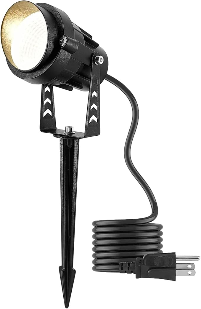 Warm White Spotlight, 12W 3000K Landscape Spot Lights, IP65 Waterproof Garden Lighting, Metal Case COB LED Lights for Lawn Lamp US 3- Plug Yard Christmas Decoration with Stakes(1 Lights)