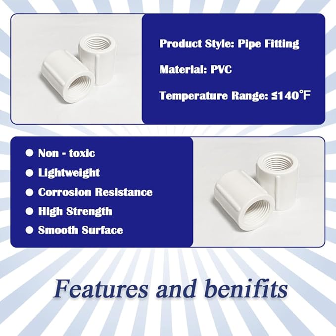 12PCS 1/2 Inch Female to Female Threaded PVC Pipe Fittings Double Female Thread Coupling Pipe Adapter Connectors for Sprinkler, Drip Irrigation System, Pipes Extension HE025-1/2