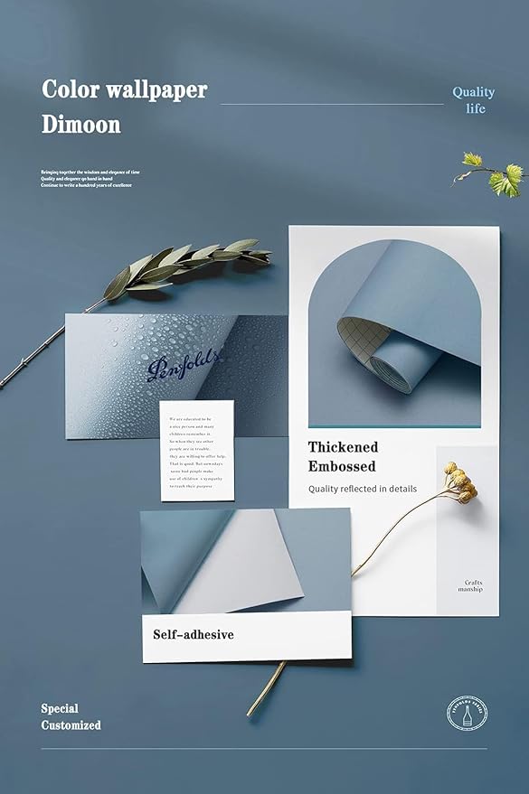 Dimoon 118''x17.7'' Blue Peel and Stick Wallpaper Contact Paper Modern Self Adhesive Wall Paper Removable Renter Friendly Textured Solid Color Shelf Cabinet Vinyl Roll (118''x17.7'',Blue Grey)