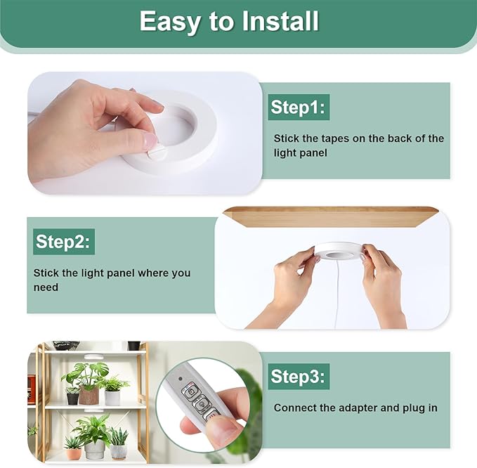 LORDEM Grow Light for Indoor Plants, 48 LEDs Ceiling Full Spectrum Plant Light, 5V Corded Growing Lamp with 4/8/12H Auto Switch, 4 Dimmable Brightness Levels, Single-Head, 2 Pack