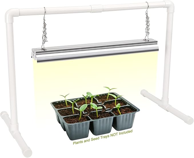 Soligt 2 ft Grow Light for Seed Starting with Stand, Double Tube Warm White Full Spectrum Seedling Grow Light for Indoor Plants, 80 LED Chips, Height Adjustable