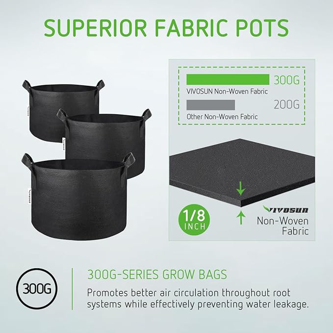VIVOSUN 5-Pack 25 Gallon Plant Grow Bags, Heavy Duty Thickened Nonwoven Fabric Pots with Handles