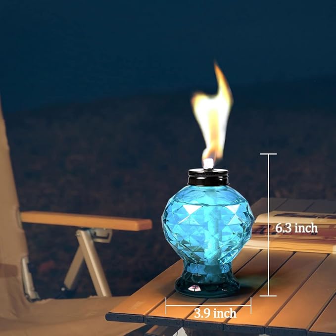 Tewei 4 Pack Blue Table Top Light Torches Outdoor, Mini Glass Torches Lanterns for Outside, Easy to Refill Citronella Torches for Garden Patio Yard Party