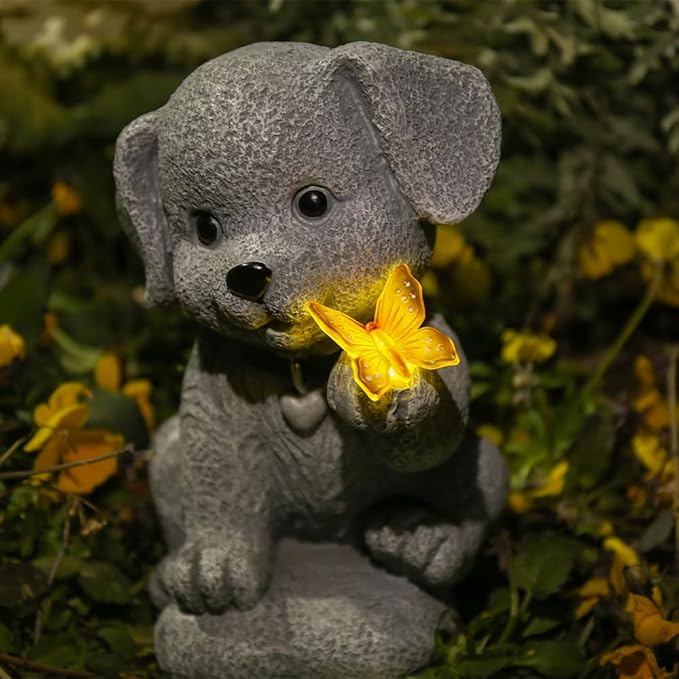 Solar Garden Statues Outdoor Dog Lights, Unique Housewarming Garden Gifts for Women Mom Wife Grandma and Sisters，Cute Dog Sculpture Decoration for Patio, Terrace, Balcony, Lawn