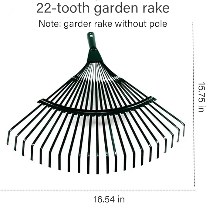 Landscape Rake,Rake Head Replacement,Metal Rake,Rakes for Lawns, Garden Rake Head Replacements 22 Teeth Steel Fan Rake for Leaves, Leaf Rakes for Lawns, Yard Rake,Hand Rake Garden Tool with Gloves