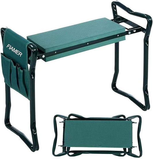 Garden Kneeler Seat Folding Stool Work Seat Flower Planting Grass Belt Tool Bag Camping Outdoor Portable Garden Stool Garden Kneeler with 1 Bonus Tool Pouches (23.5"x19.3", Green)