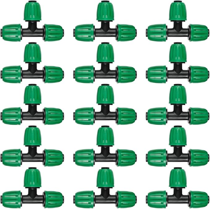 1/2 inch Tubing Tee(1/2" ID x0.6-0.63" OD) Pond Irrigation Tubing Fittings - Barbed Locked Nuts Connectors (15PCS)