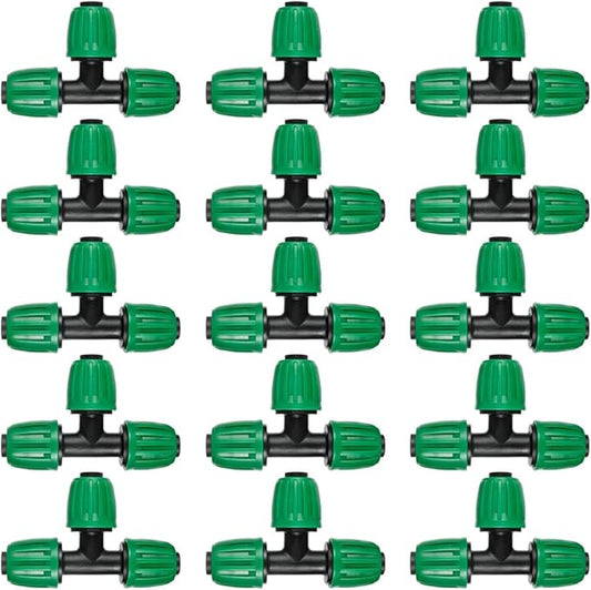 1/2 inch Tubing Tee(1/2" ID x0.6-0.63" OD) Pond Irrigation Tubing Fittings - Barbed Locked Nuts Connectors (15PCS)