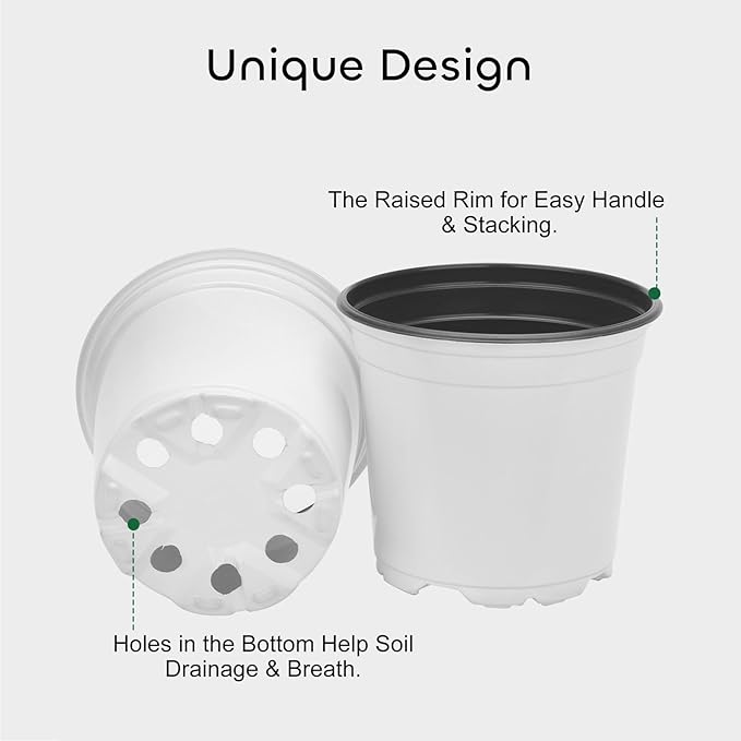 GROWNEER Nursery Pots 60 Packs 4 Inch Plastic Planting Pot with 15 Pcs Plant Labels, Seed Starting Set Flower Planter Container for Succulents, Seedlings, Cuttings, Transplanting, White