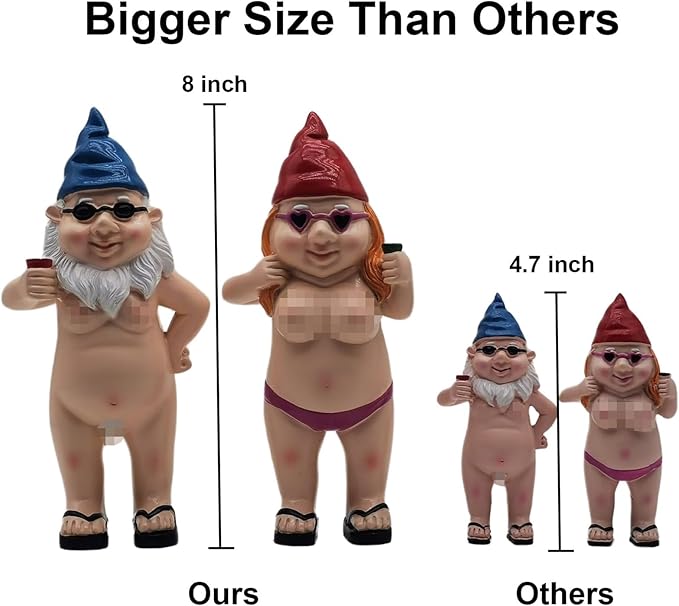 MINICAR 8'' H Gag Gnomes Statues Garden Outdoor Decor, Funny Dwarf Sculptures Yard Lawn Decorations, Naughty Gifts for Women Men, Set of 2