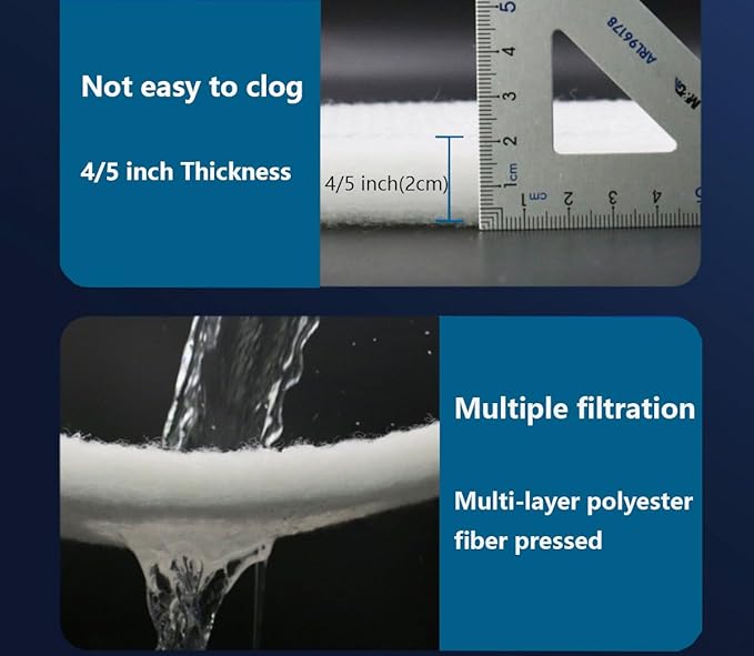 White Koi Pond Filter Pad Fine Bulk - Cut to Fit - Durable Fish Pond Filter Media - Water Garden Aquariums Filter Material - 19.7" x 19.7" x 3/5" - 4/5" Thickness - 3 Pack