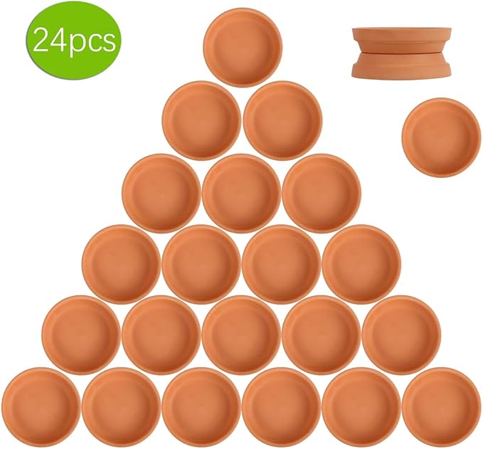 24pcs Terra Cotta Saucer, 3.2-inch Small Mini Clay Pots Tray, Suitable for 3inch, 2.5inch, 2inch Succulents Nursery Pots