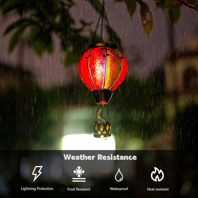 Hot Air Balloon Solar Lantern with Flame Flickering Light LED Glass Hanging Solar Lanterns Outdoor Waterproof Garden Light for Patio Tree Porch Yard Decor Mother’s Day Gift for Women Mom
