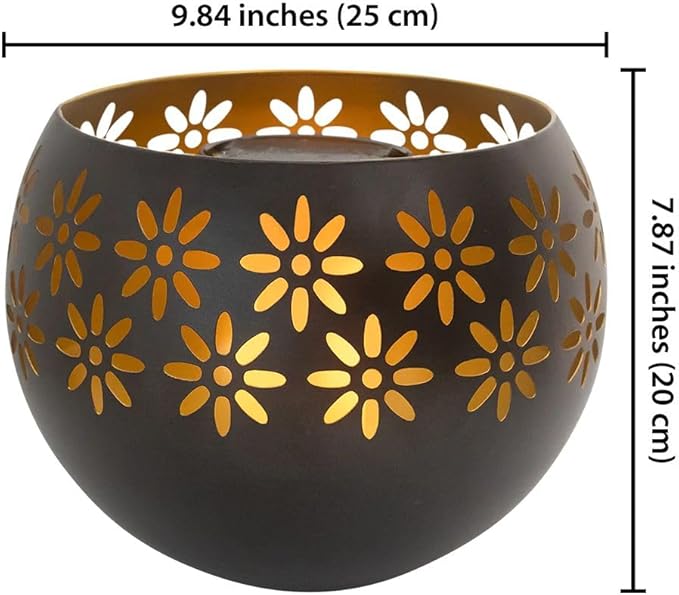 Original Solar Fire Bowl 8” (1-Pack) – Decorative Metal Solar Patio Light with Flickering Flame, Waterproof Dusk-to-Dawn Garden Lantern in Matte Black