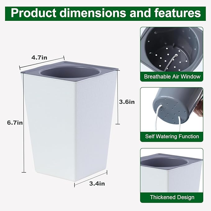 2 Pieces 6 Inch Self Watering Planter, Plastic Flower Pots with Inner Pot Indoor Plants Brick Pattern Flowerpot for Indoor Plants, African Violets, Flowers, Herbs (White)