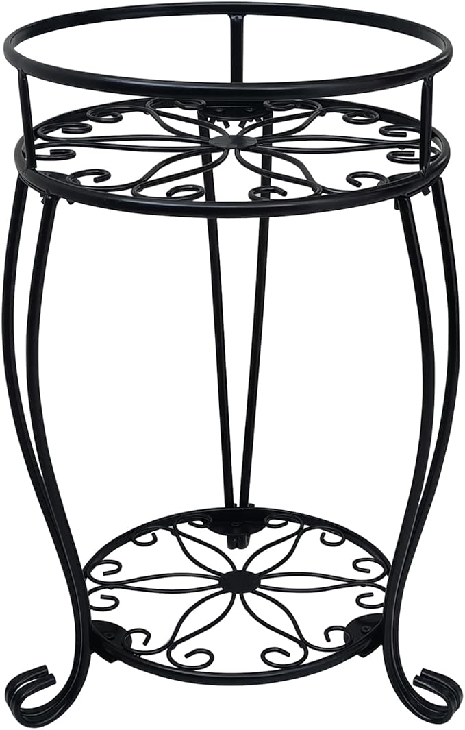 CASIMR 2 Tier Plant Stand, 19.2 inch Tall Metal Potted Holder Rack,Indoor Outdoor Multiple Flower Pot Shelf Rustproof Iron Garden Container for Garden Patio Living Room Corner Balcony, Black