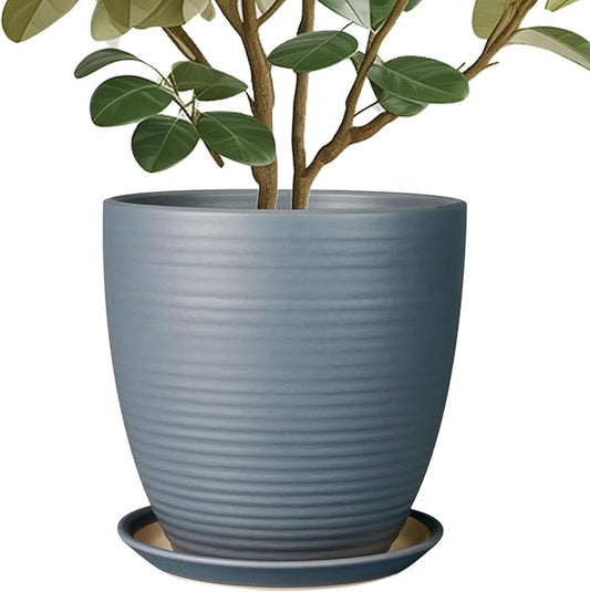 10 Inch Ceramic Planter Round Plant Pots for Plants Indoor Outdoor Glaze Large Flower Pot with Drainage Hole and Saucer Gray