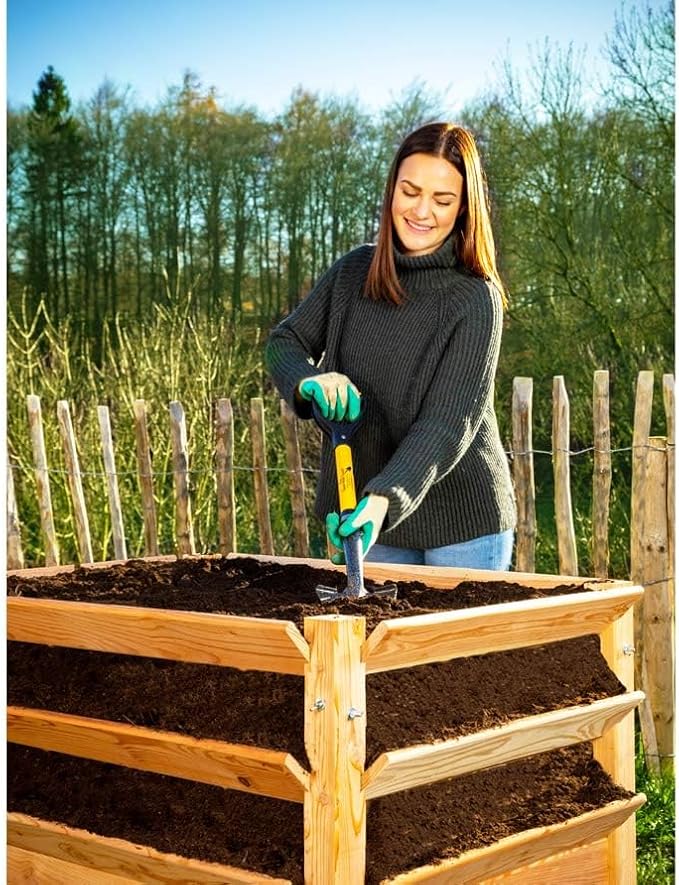 D-Handle Gardening Shovel with Cushioned Grip, Fiberglass Handle with Carbon Manganese Steel Blade, 30" Mini Handle, Yellow, for Raised Garden Beds and Container Gardens