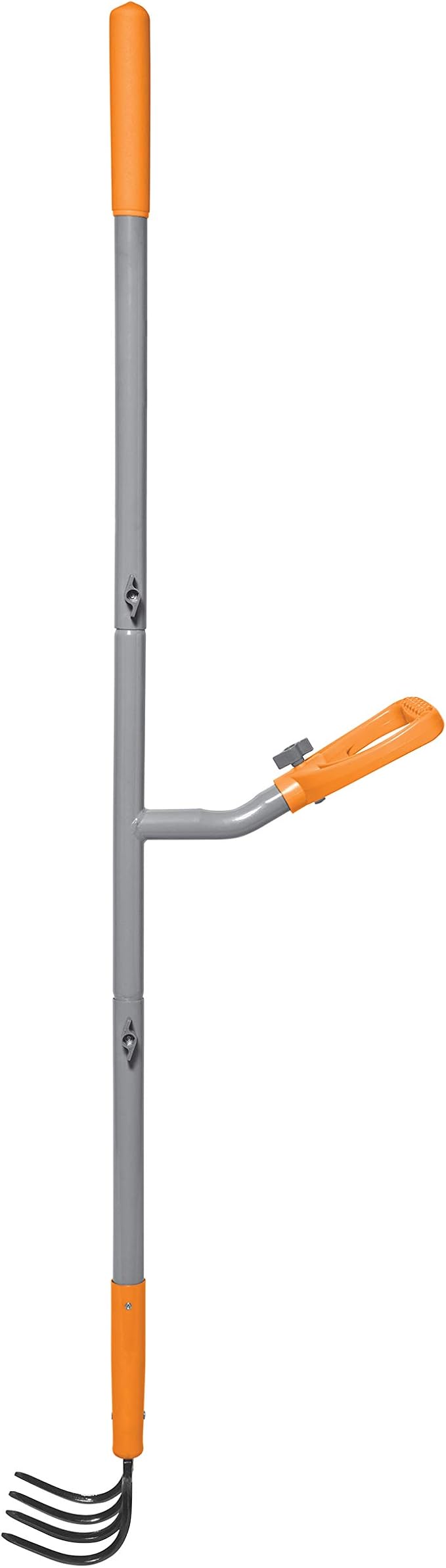 ERG-CLTV45 w/54, 5-in-1 Impact Resistant Garden Soil Cultivator w/ 5-in-1 Piece Forged Steel Head, 4-Tine, 54-Inch Shaft, w/Patented Ergonomic Second Handle, Gray/Orange