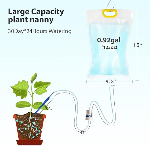 AHOUGER 8Pcs 3500ml Plant Life Drip Watering Bag, Automatic Drip Irrigation Kit Plant Watering Devices System Waterer for Indoor Outdoor Potted Plant with 8Pcs Hooks with Control Switch