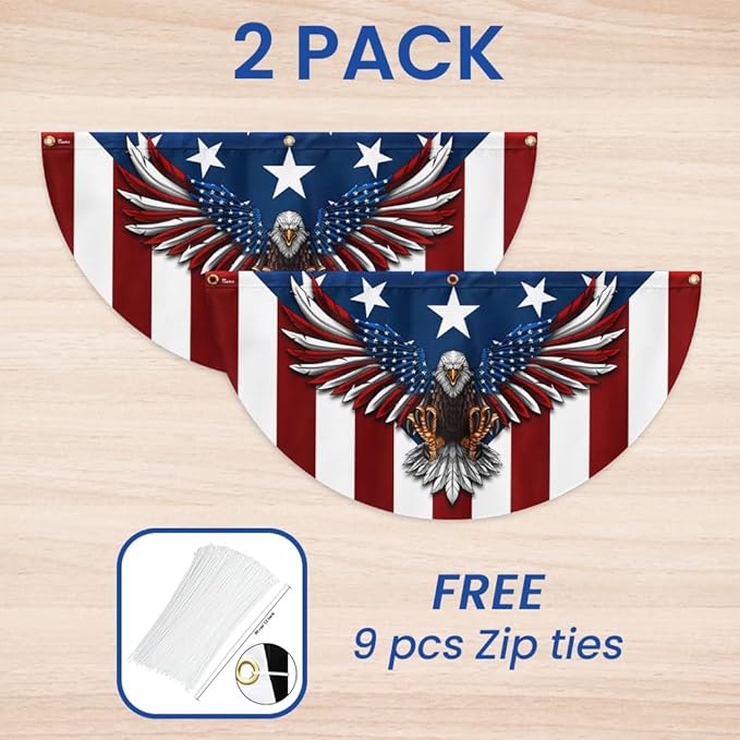 FLAGWIX American Flag Patriotic Eagle American Non-Pleated Fan Flag TPT1636F, 3x6 ft, 1 Pack Suitable for Outdoor and Indoor
