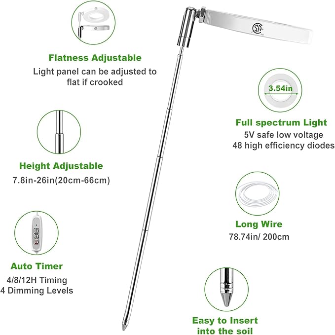 LORDEM Grow Light, Full Spectrum LED Plant Light for Indoor Plants, Height Adjustable Growing Lamp with Auto On/Off Timer 4/8/12H, 4 Dimmable Brightness, Ideal for Small Plants, 3 Packs